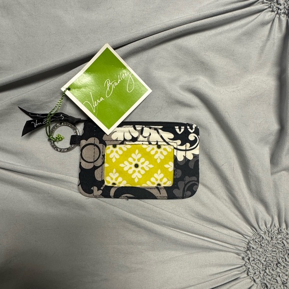 Vera Bradley Black, White & Lime Card Zip ID Case - Picture 2 of 4